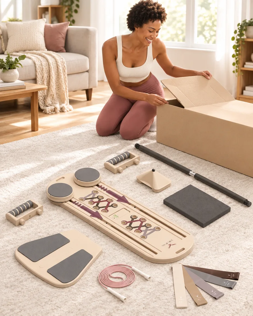 Woman unboxing the yunamuv set